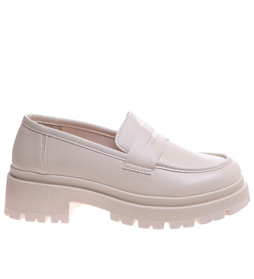 Jasno beżowe półbuty damskie na platformie /D1-1 17225 T234/