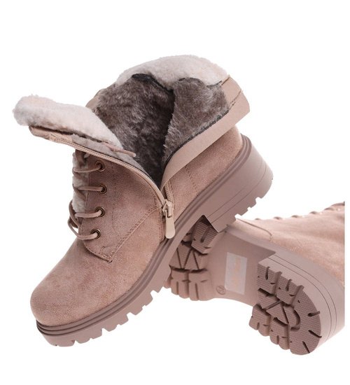 Zimowe ocieplane botki trapery Khaki /G12-3 18181 T434/