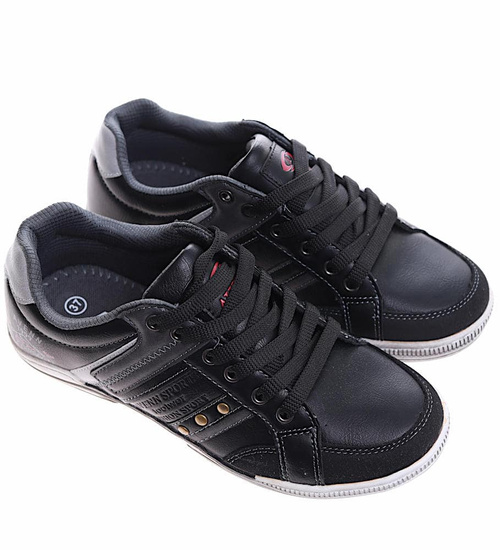 Sznurowane chłopięce trampki czarne /A10-3 16760 T177/