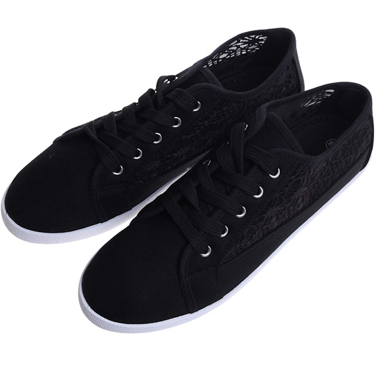Czarne ażurowe koronkowe tenisówki /E10-2 17337 T137/
