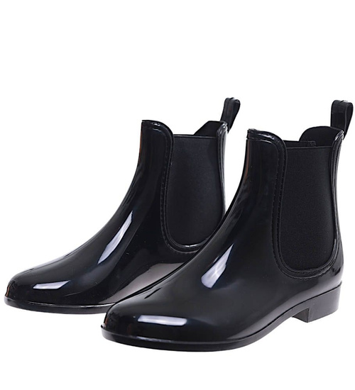 Czarne krótkie kalosze gumowce sztyblety błyszczące /E2-1 16974 T391/