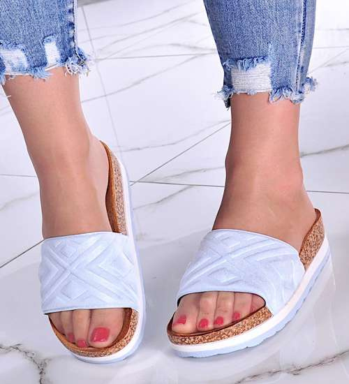 Błękitne klapki damskie na koturnie i platformie /F6-3 11470 W392/