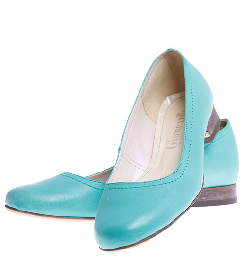 Skórzane turkusowe balerinki damskie /A4-2 SR86/