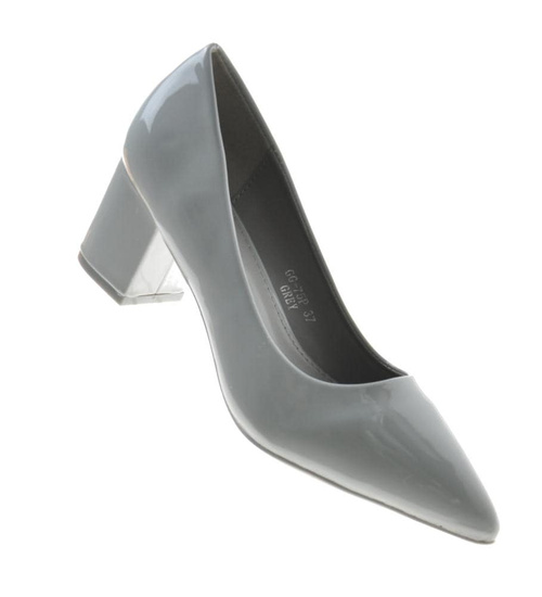 Kobiece damskie czółenka na słupku Szare /F6-2 8564 S397/