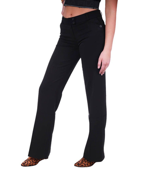 Czarne materiałowe spodnie damskie z guzikami /H2 K46 UB777 G3-69/