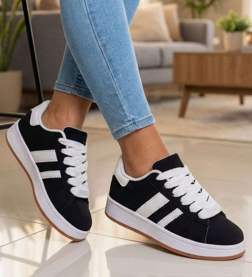 Czarne sznurowane trampki damskie /F7-3 18821 W385/