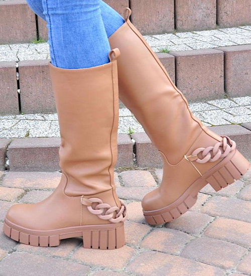 Modne damskie kozaki z łańcuchem /G6-2 9438 S108/