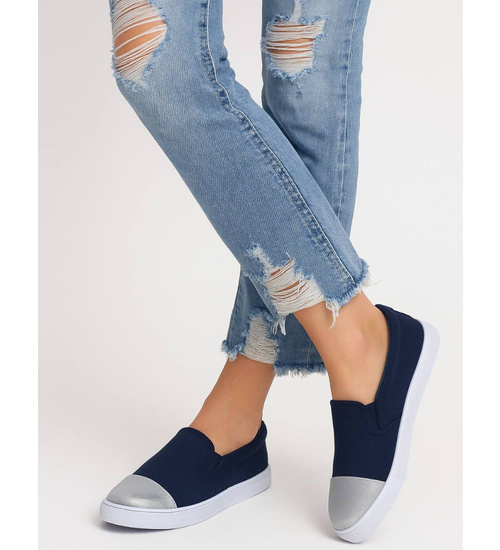 Wsuwane granatowe trampki dziewczęce slip on /D5-2 13683 T004/