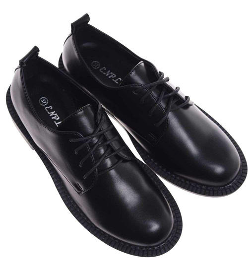 Czarne półbuty oxfordy damskie sznurowane /D4-3 18700 T155/