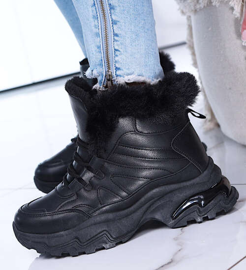 Czarne ocieplane trampki sneakersy na koturnie E10-3 15150 T635/