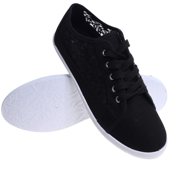 Czarne ażurowe koronkowe tenisówki /E10-2 17337 T137/