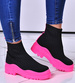 Damskie botki na grubej podeszwie Black/Fushia /D5-2 10757 T695/