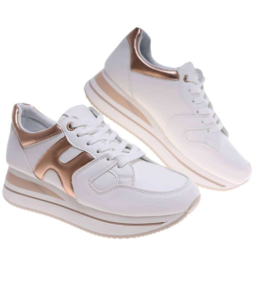 Białe damskie buty sportowe sneakersy na koturnie /B5-2 14773 T383/