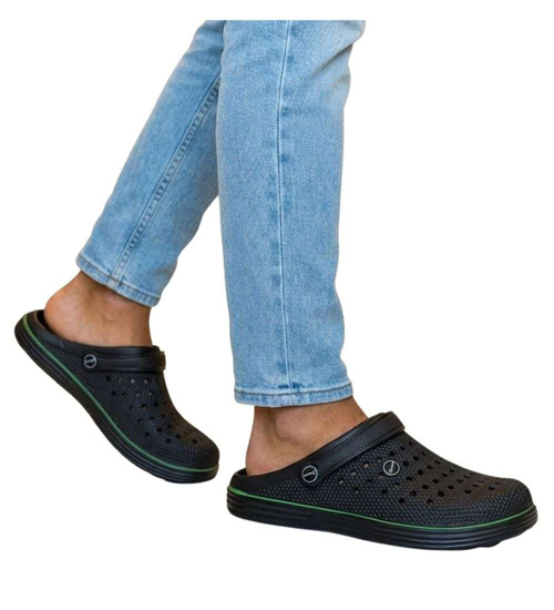 Kryte czarne klapki męskie z paskiem /H2 18647 T135/