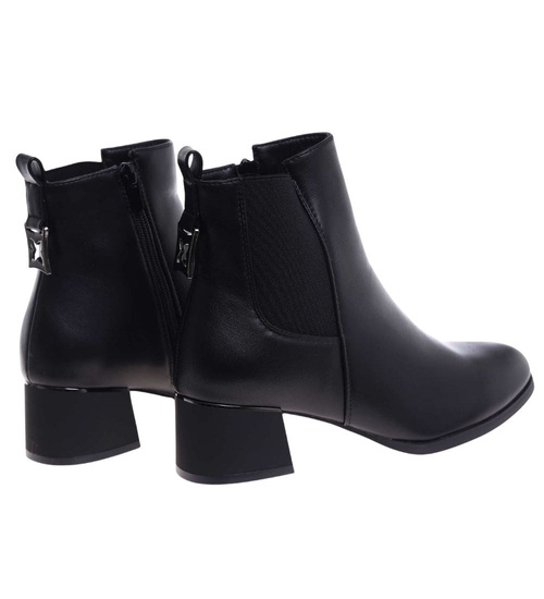 Klasyczne damskie botki na niskim obcasie Czarne /G13-3 18382 W484/