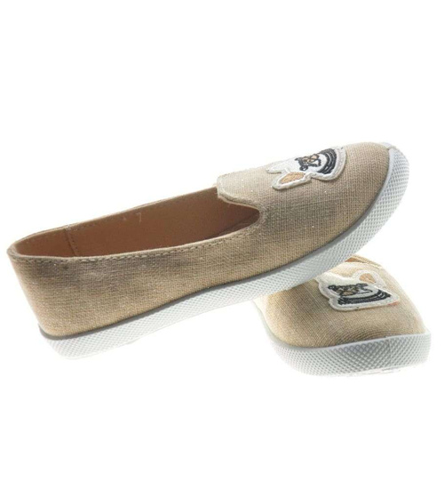 Beżowe dziecięce trampki z misiem /D6-1 8198 S017/