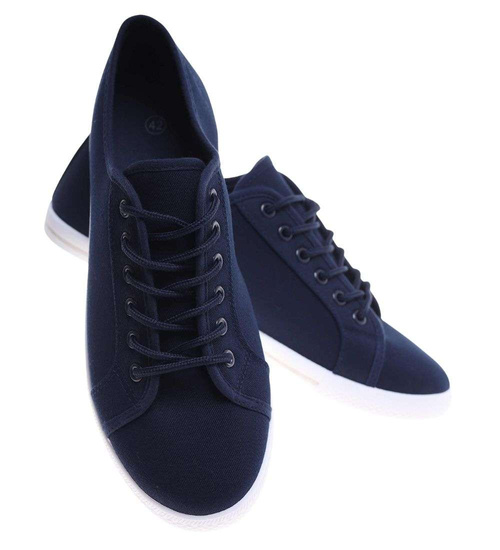 Sznurowane granatowe trampki męskie z tkaniny /D3-3 18720 T280/