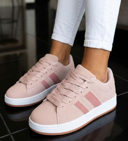 Pastelowe sznurowane trampki damskie Różowe /E6-2 18819 W385/