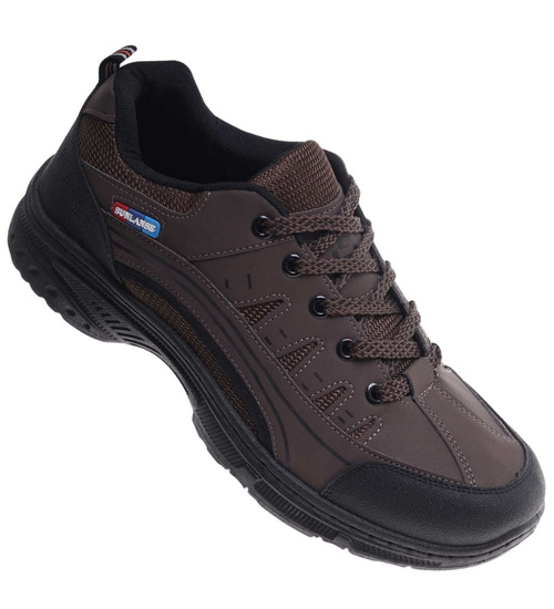 Sznurowane męskie buty trekkingowe Brązowe /E8-1 18168 S393/