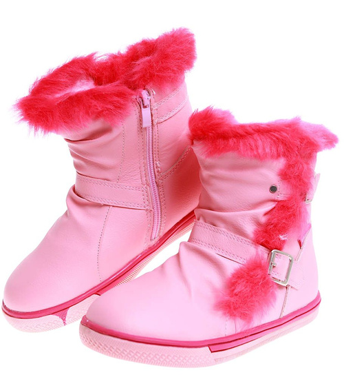Botki ocieplane różowe dziewczęce kozaki /G8-2 17004 T145/