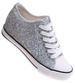 Srebrne trampki sneakersy na niskim koturnie /J4-2 16611 T094/