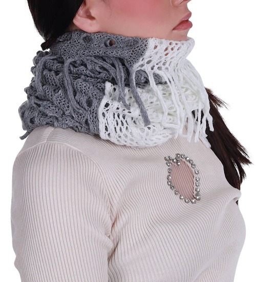 Biało szary błyszczący szal komin apaszka /H2 S48T0/