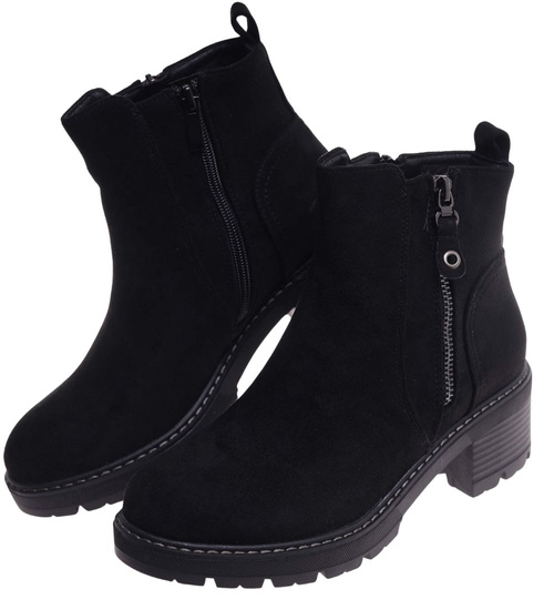 Czarne botki damskie na grubym obcasie /D9-2 18244 W532/