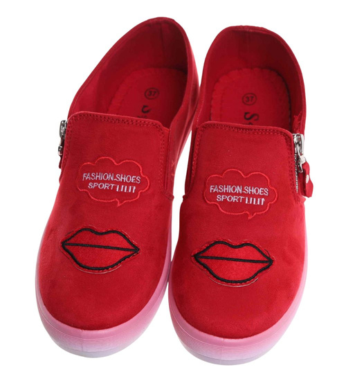 Zamszowe czerwone trampki slip on /D4-3 8425 S098/
