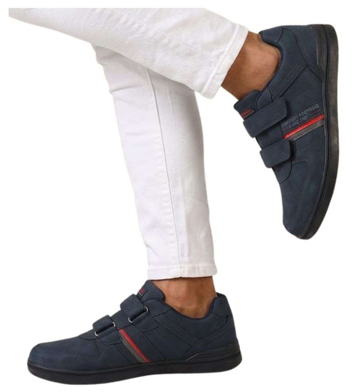 Granatowe męskie buty sportowe na rzepy /A3-2 18679 T484/