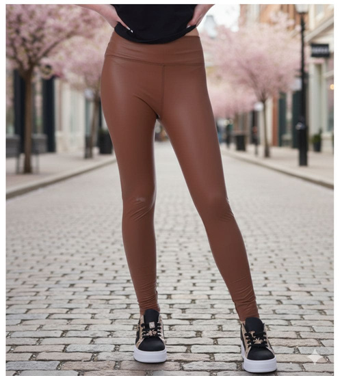 Elastyczne ciemno brązowe legginsy damskie /H UB923 T189/