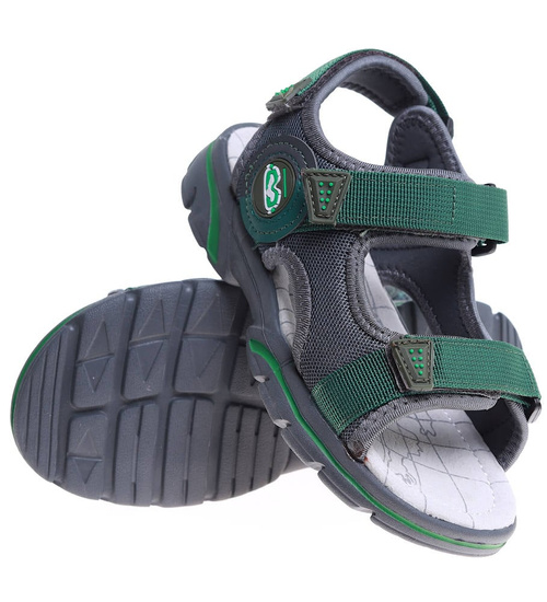 Szaro zielone sandały chłopięce na rzepy /G1-2 16037 T187/