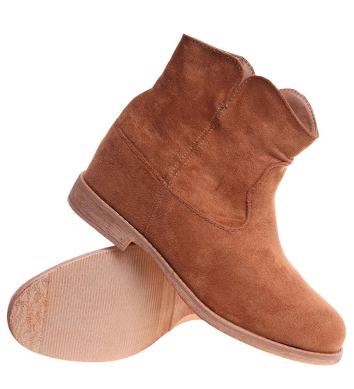 Karmelowe botki damskie na niskim koturnie /i5-3 H2 18425 T288/