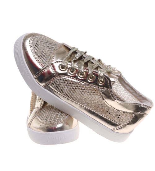 Ażurowe złote trampki damskie ost520