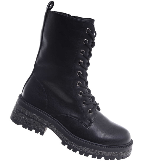 Czarne zimowe ocieplane botki glany /G12-1 18537 G384/