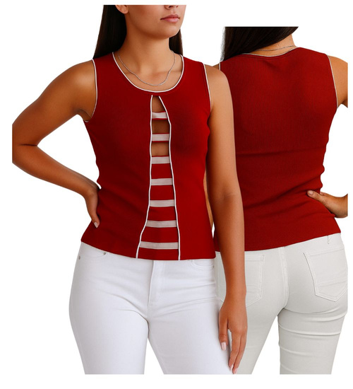 Czerwona koszulka damska bezrękawnik /H2 K66 ub975 S)0/