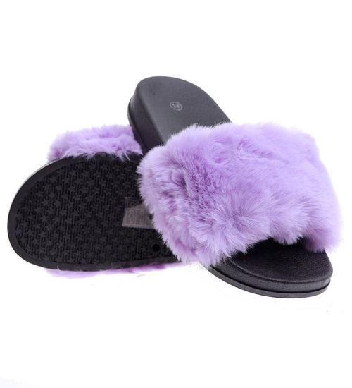 Fioletowe klapki damskie z futerkiem /C7-2 15188 T193/