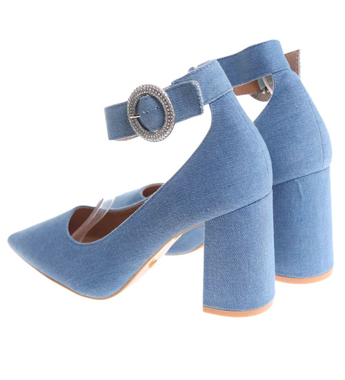 Niebieskie czółenka z paskiem na słupku /G5-3 17768 G158/