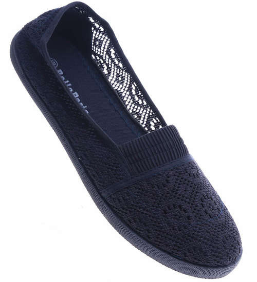 Przewiewne damskie tenisówki slip on z koronki Granatowe /C1-2 14053 S151/ Przewiewne damskie tenisówki slip on z koronki Granatowe /C1-2 14053 S151/