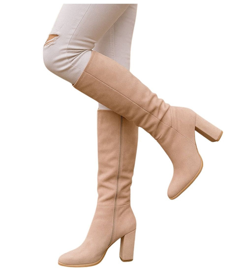 Klasyczne beżowe kozaki do kolan /C4-1 18331 T600/