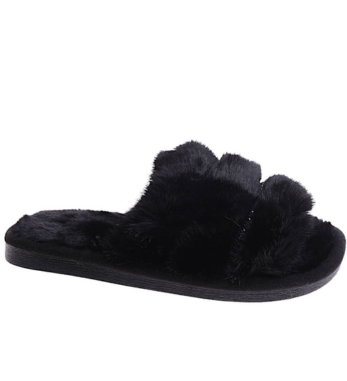 Pluszowe czarne kapcie dziewczęce /G11-1 17159 G8-6/