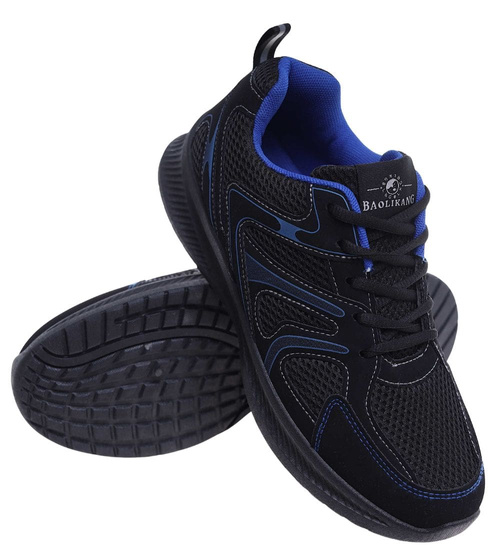 Sznurowane męskie buty sportowe Czarno granatowe /G13-3 18141 T370/