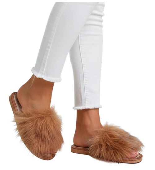 Klapki z futerkiem Jasny brąz  /A5-1 10860 S197/