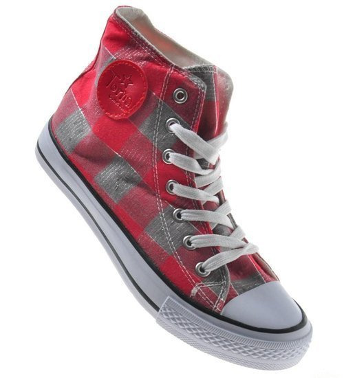 Czerwono szare trampki z wysoką cholewką /F1-2 8466 S098/