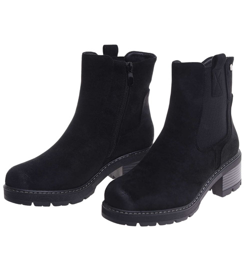 Zimowe botki damskie na obcasie klocku /A10-1 18525 T388/