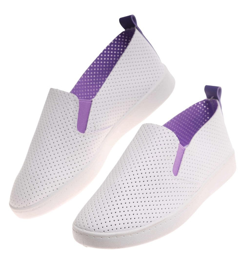 Biało fioletowe damskie tenisówki slip on /G7-2 17939 G137 +L3-2/