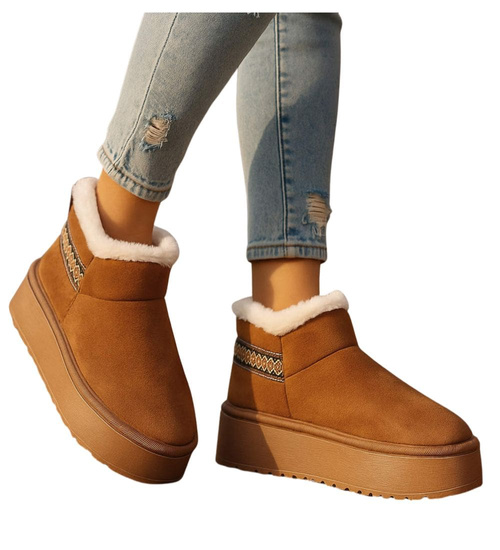 Krótkie kozaki śniegowce karmelowe ocieplane /D3-1 18420 T266/