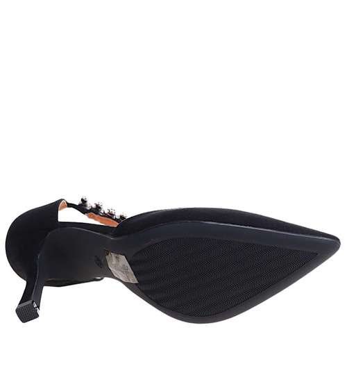 Czarne czółenka szpilki z cyrkoniami /G11-1 17212 G121/