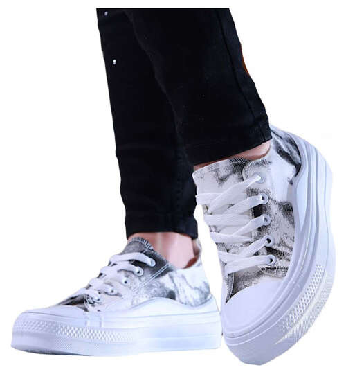 Biało czarne damskie trampki na platformie /D7-2 13769 S197/