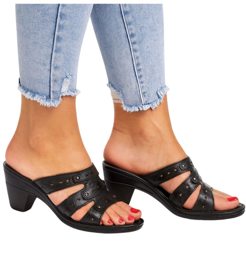 Casualowe klapki na niskim obcasie Czarne /C6-3 11243 T112/