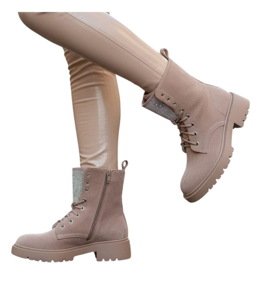 Zimowe botki trapery beżowe z cyrkoniami /A6-1 18574 W440/